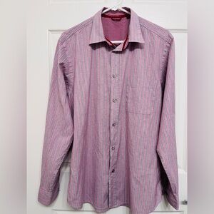 Ermenegildo Zegna Sport Style Pink and Blue Striped Long Sleeve Shirt